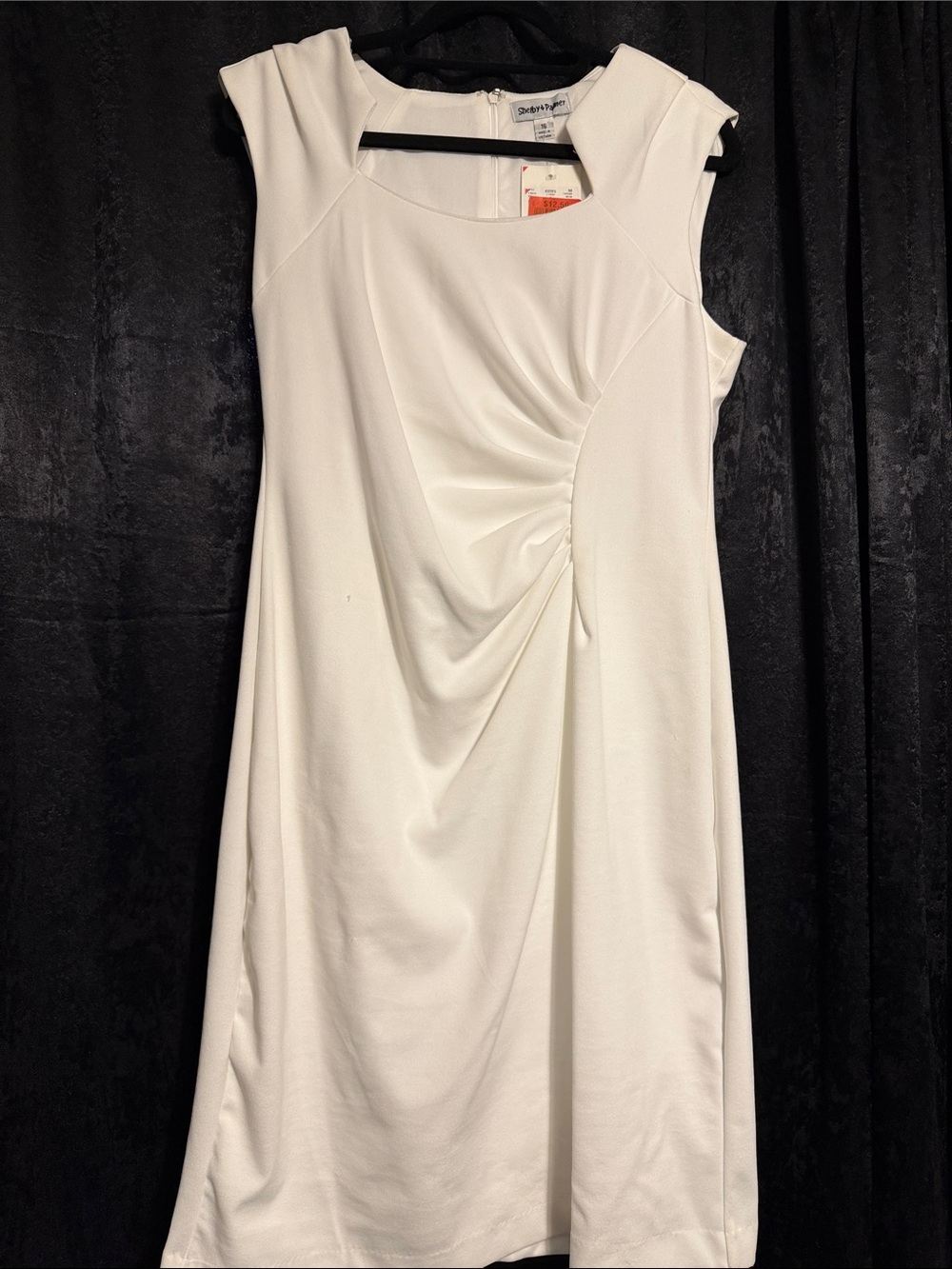 Cream-White Sleeveless Draped Sheath Dress